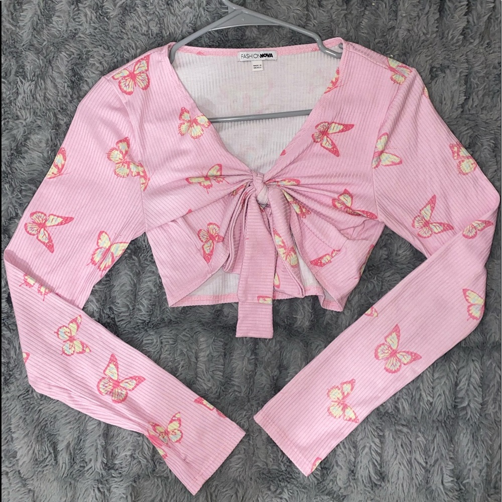 Medium womens tie crop top butterfly pink fashion nova top